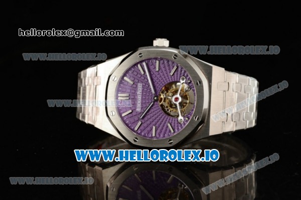 Audemars Piguet Royal Oak Tourbillon Swiss Tourbillon Manual Winding Movement Steel Case Purple Dial With Stick Markers Steel Bracelet - Click Image to Close